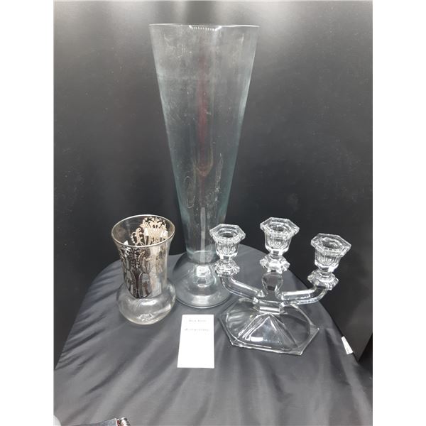 Large Glass Vase and Crystal Candelabra Cat A