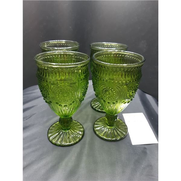 Green Cut Glass Goblets Cat A
