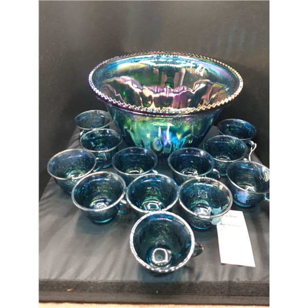 Indiana Irridescent Grape Carnival Glass Punchbowl Set Cat A