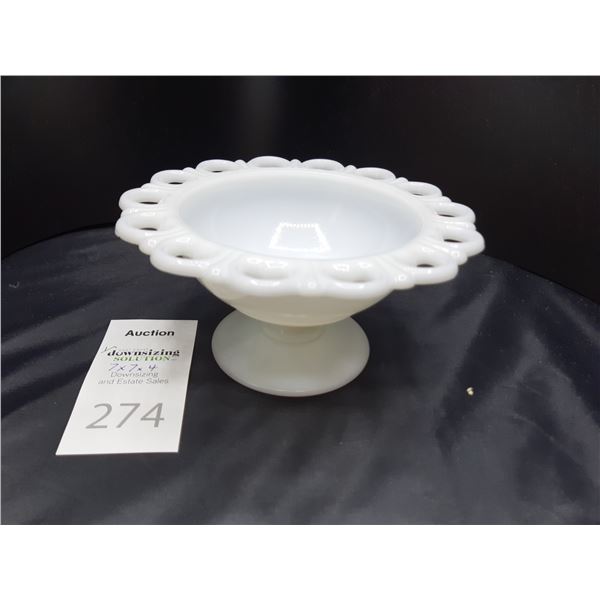 White Hobnail footed dish Cat A