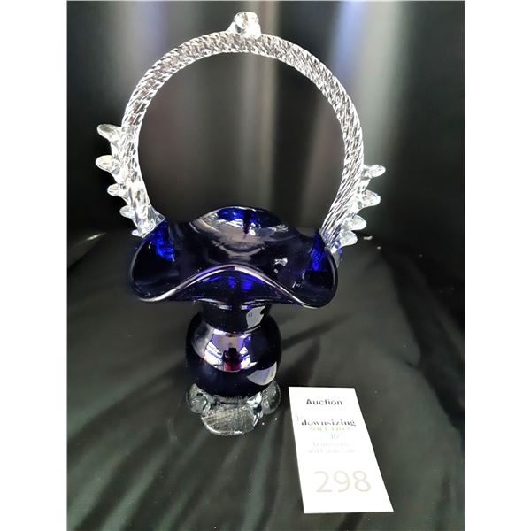 Clear & Blue Glass Basket Dish Cat A