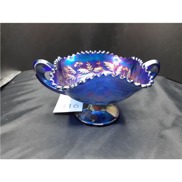 Blue Carnival Glass Dish Cat A