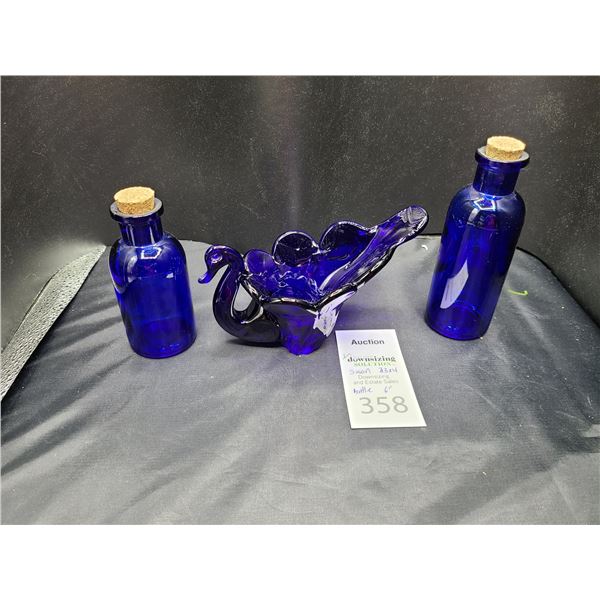 Blue Glass Swan and Bottles Cat B