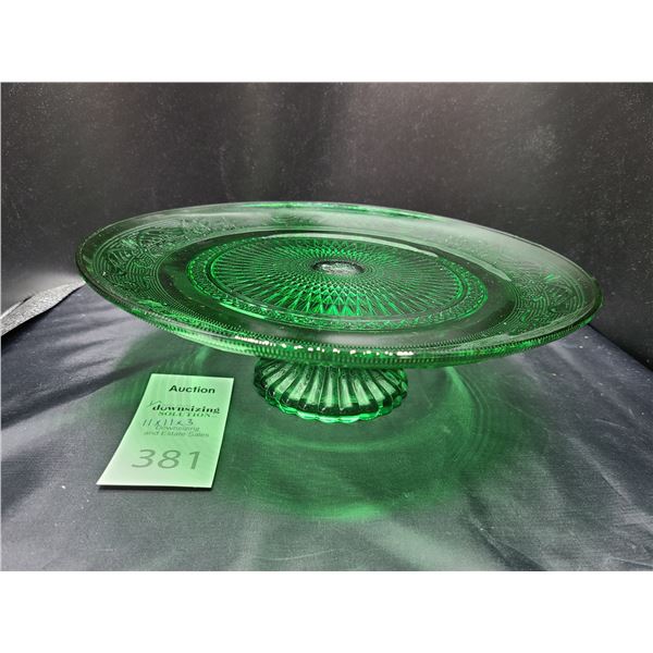 Green Glass Foot Cake Plate Cat B