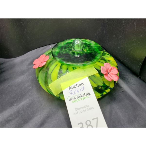 Lidded Green Glass Dish Cat B