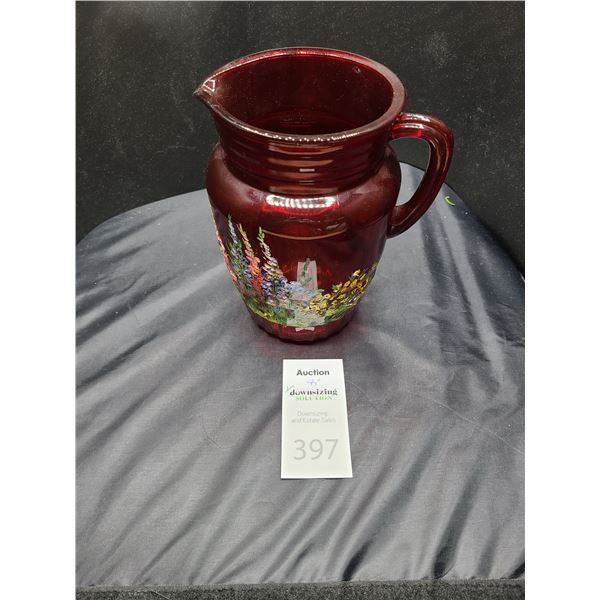 Painted Red Glass Jug Cat B