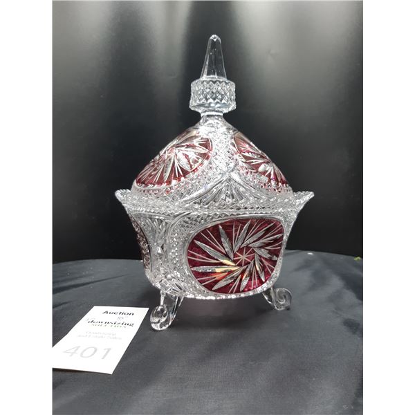 Red and Clear Crystal Dish Cat B