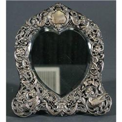 1 STERLING HEART SHAPED MIRROR 10 1/2" high c