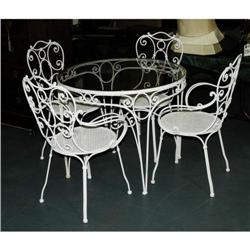 1 IRON PATIO SET glass top table and four cha