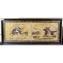 1 FRAMED JAPANESE SCREEN with painted hunting