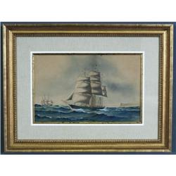 1 AMERICAN SCHOOL SHIP PORTRAIT ship off coas