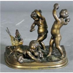 1 SMALL FRENCH BRONZE OF CHERUBS 7" high, lat