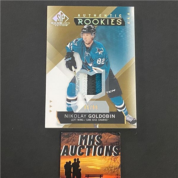 HOCKEY PATCH CARD NIKOLAY GOLDOBIN AUTHENTIC ROOKIES #D/99 (ref2148)