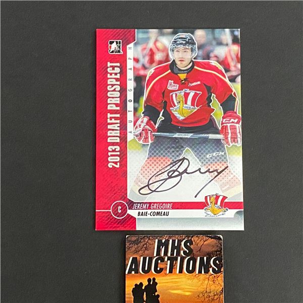 2013 IN THE GAME SILVER EDITION AUTOGRAPH JEREMY GREGOIRE HOCKEY CARD (ref2687)