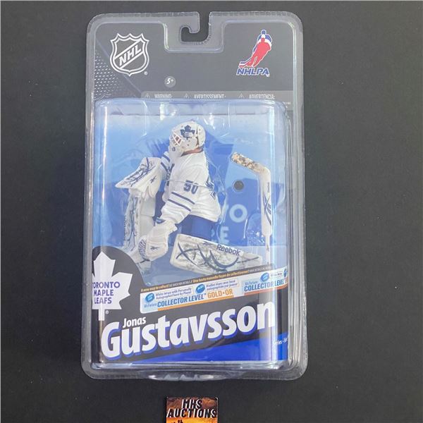 JONAS GUSTAVSSON AUTOGRAPHED VERY RARE VARIANT MCFARLANE TORONTO MAPLE LEAFS #161 OF 400 SERIES 24