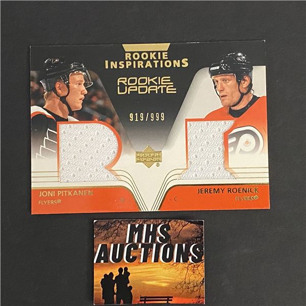 JEREMY ROENICK & JONI PITKANEN 2004 ROOKIE HOCKEY JERSEY CARD #919/999 ONLY 999 MADE (ref64)