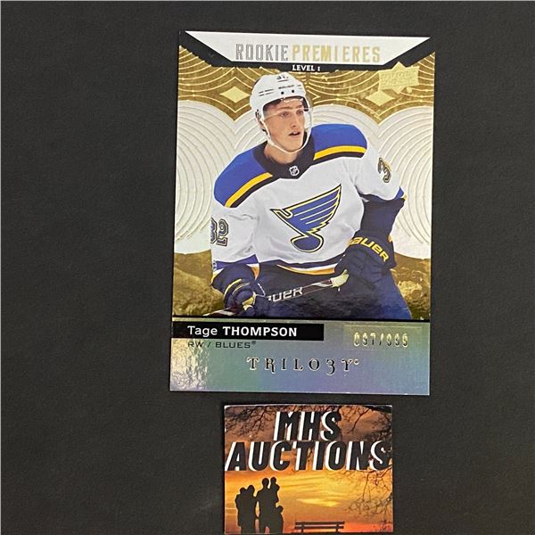 TAGE THOMPSON 2017-18 TRILOGY HOCKEY ROOKIE CARD #097/999 ONLY 999 MADE IN THE WORLD! (ref77)