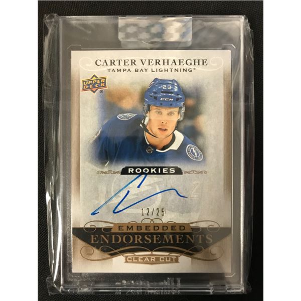 2019-20 UPPER DECK CLEAR CUT HOCKEY #EE-CV CARTER VERHAEGHE EMBEDDED ENDORSEMENTS RC AUTO