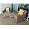 Image 2 : Qty 2 Synthetic Rattan Armchairs w/ Cushions 28"x27"x25" & Matching Table 14"D x 20"H