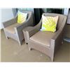 Image 1 : Qty 2 Synthetic Rattan Armchairs w/ Cushions 28"x27"x25" & Matching Table 14"D x 20"H
