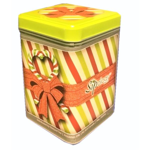 Sipology Sweet Candy Cane Matcha tin with 100g of green tea