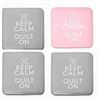 Image 1 : Four Mask Cases, three grey and one pink,  Slogan "Keep Calm and Quilt On"