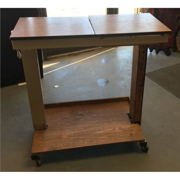 Adjustable table with storage and mirror