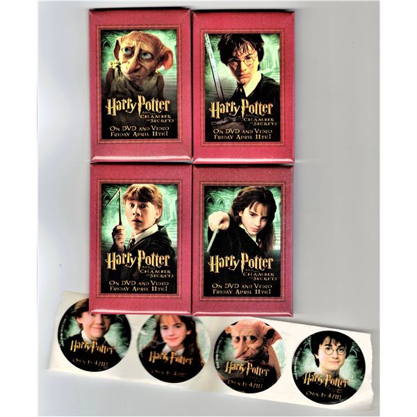 FOUR Harry Potter and The Chamber of Secrets DVD Release Pins and Stickers