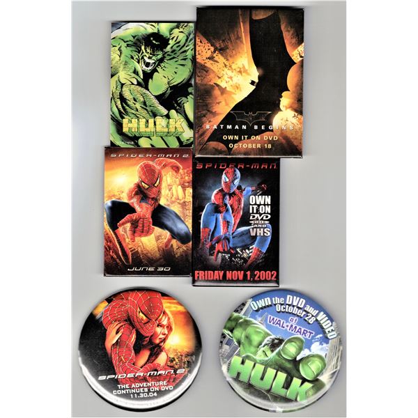 SIX Superhero DVD Release Pins - Spider-Man, Hulk, and Batman