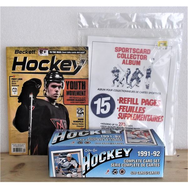 O-Pee-Chee 1991-1992 Hockey Cards, Hockley Magazine, and Sports card Holder Refill Pages