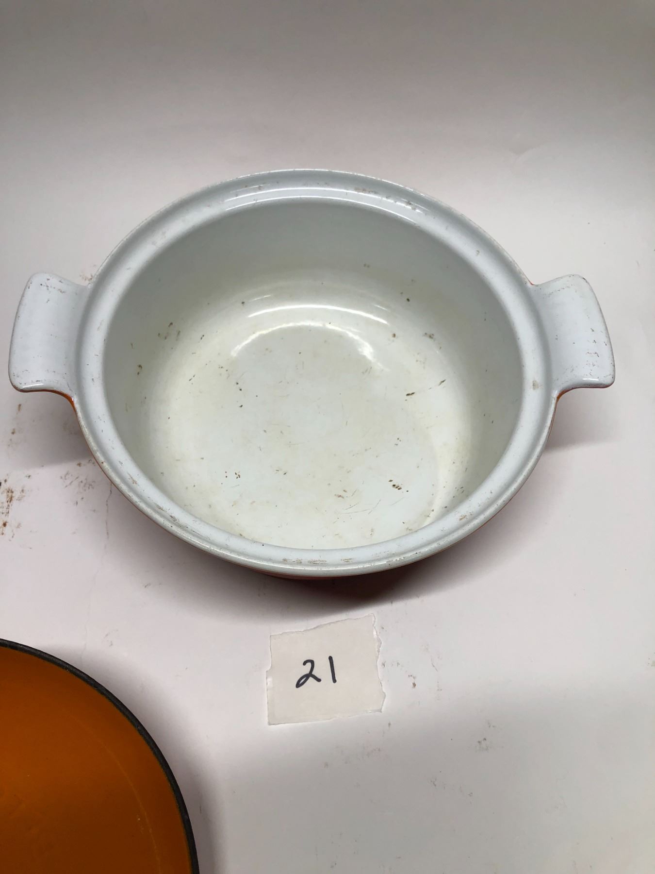 MCM Belgium Cast Orange enamel Handled pot/lid 8.75"x3.5"