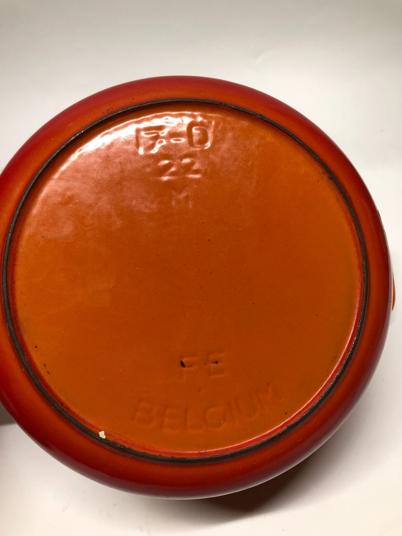 MCM Belgium Cast Orange enamel Handled pot/lid 8.75"x3.5"