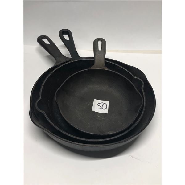 3 Cast Iron Frying pans cook ware 6", 7.5", 9"
