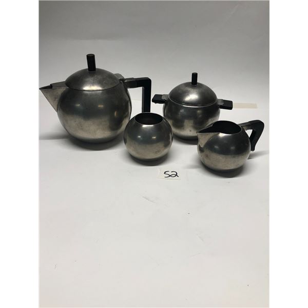 Vintage Small Gero Pewter Art deco Tea Pot (5.5") Cream sugar plus