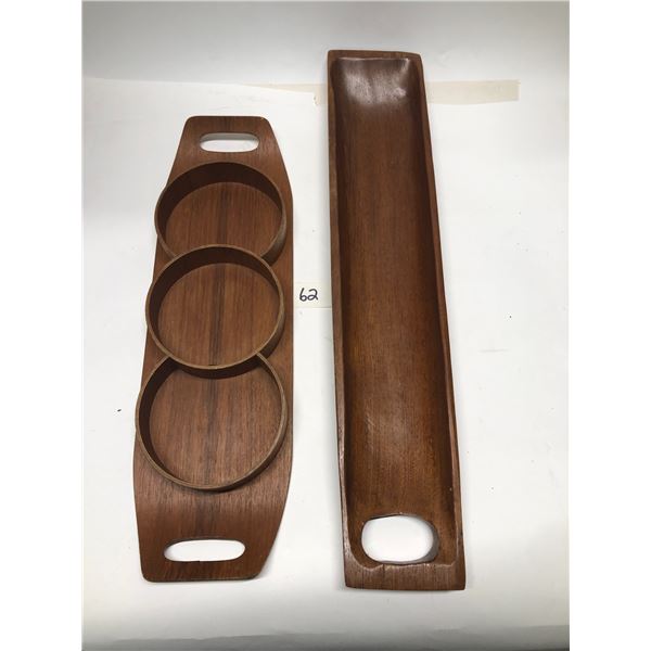 2 Teak wood Trays organizers Longest approx: 22"