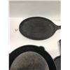 Image 3 : 4 Cast Iron Frying Cooking Pans approx: 10" 6" 5" Oval 10"
