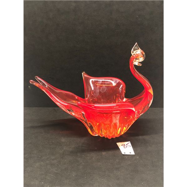 Stunning Red/Orange Art Glass Bird Large approx: 9x11" 9" tall