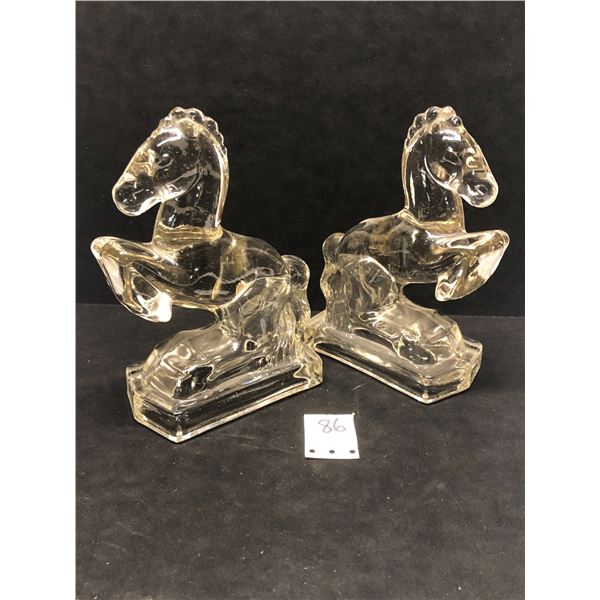 2 Crystal Glass Horse Figures Display decor approx: 8"tall 6" wide