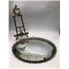 Image 1 : Mirror / Tray With Stand Gold tone Mirror is approx: 16.5"x11.5"