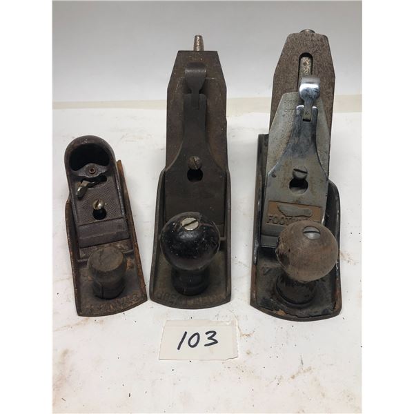3 Wood Planes Planers One broken handle (2) No. 4 (1)Stanley 220
