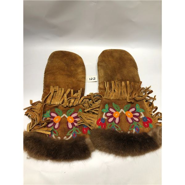 First Nations Beaded Gauntlet Mitts approx: 15"x8"