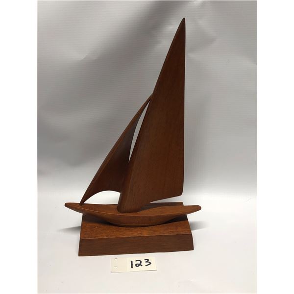 Mahogany Salvaged Hand carved Sloop Sailboat H.A Shaw Nova Scotia 11x7"