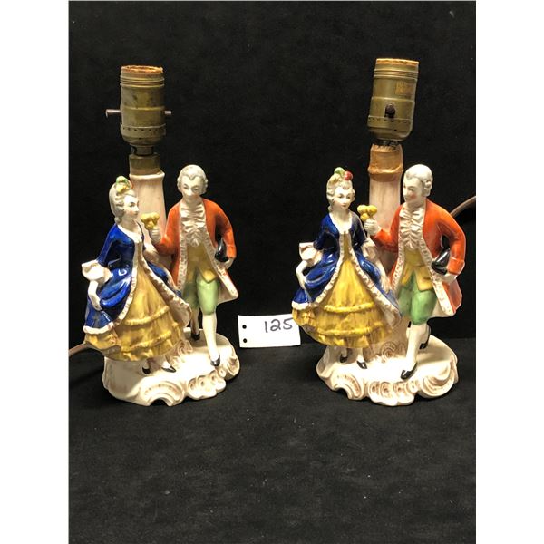 Pair Vintage Porcelain German Table Lamps Working approx: 13.25"