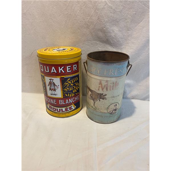 Dairy fresh tin and Quaker tin