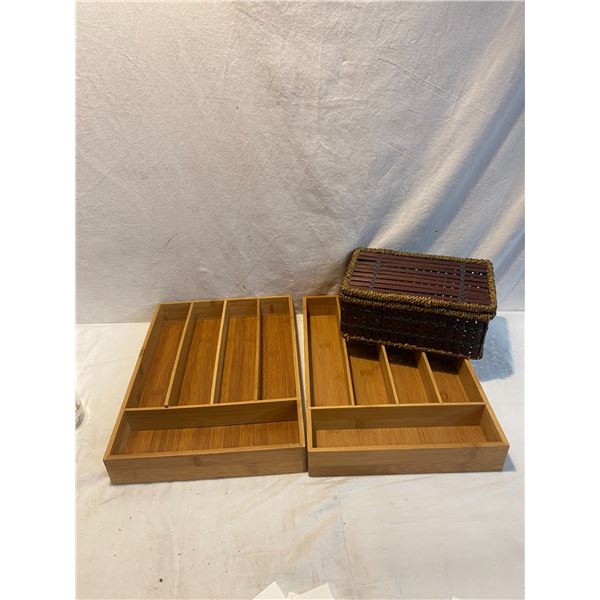 Organizer trays and lidded basket