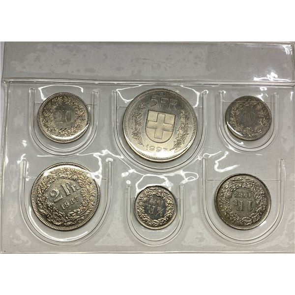 1970 - 90s Swiss France, 10c,20c, 1/2 Fr, 1Fr, 2Fr, 5Fr, (6pcs) Condition: XF-AU