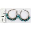 Image 7 : Sterling & Turquoise Bead Hoop Earrings
