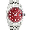 Image 1 : Rolex Mens Stainless Red Diamond 36MM Datejust Oyster Perpetual Wristwatch