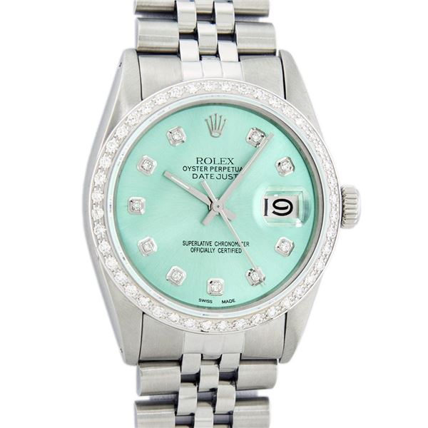 Rolex Mens Stainless Steel Blue Diamond 36MM Oyster Perpetual Datejust Wristwatc