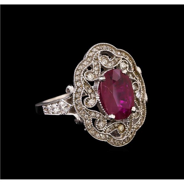 GIA Cert 2.53 ctw Ruby and Diamond Ring - 14KT White Gold